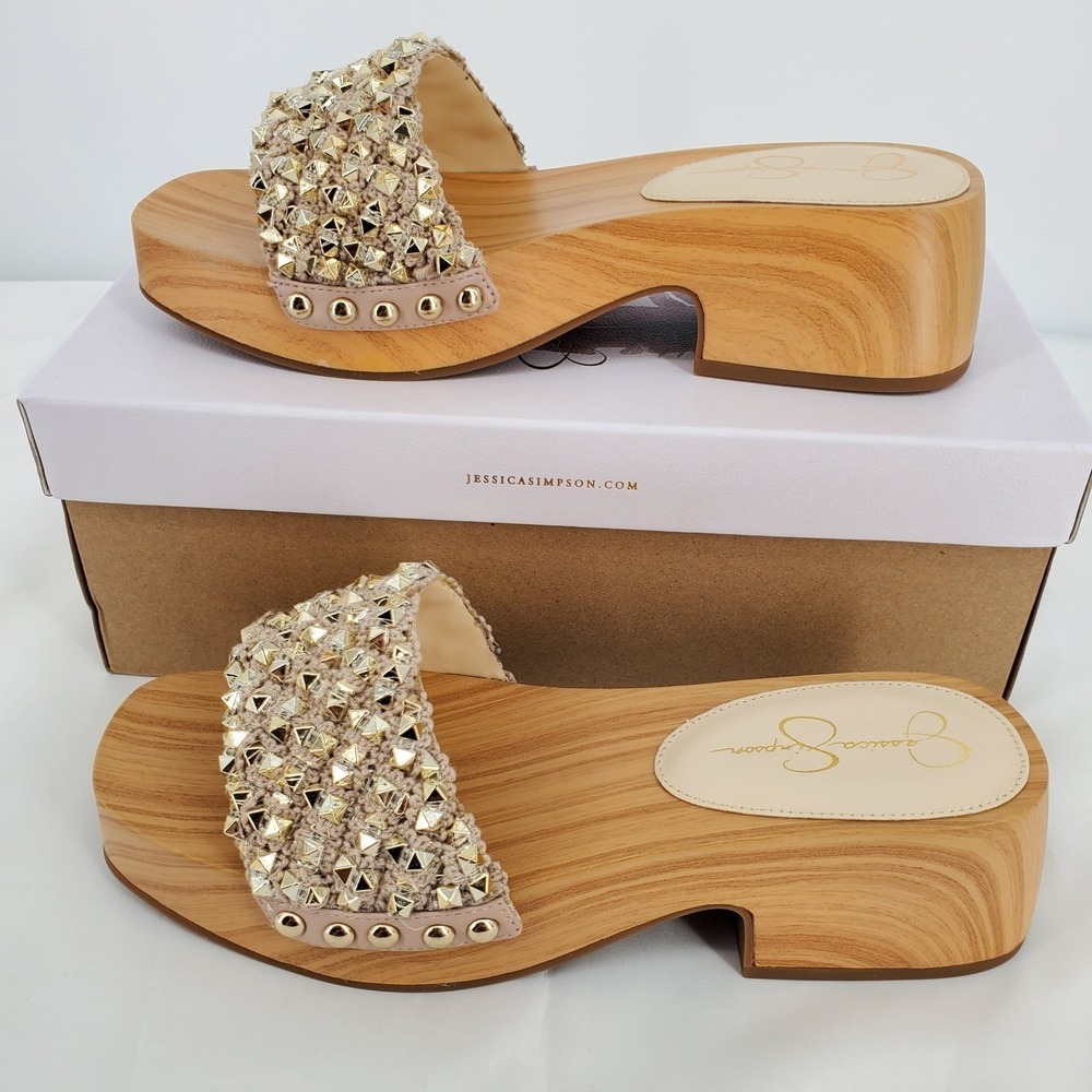 Jessica Simpson JS-RELL Natural Crochet Studded Platform Clog Sandals 6.5M New